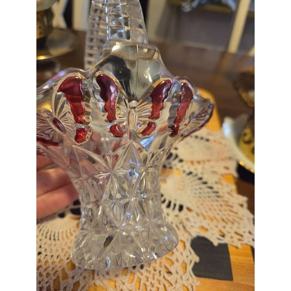 Hofbauer Butterflies Crystal Basket W/Flash Red Bleikristall